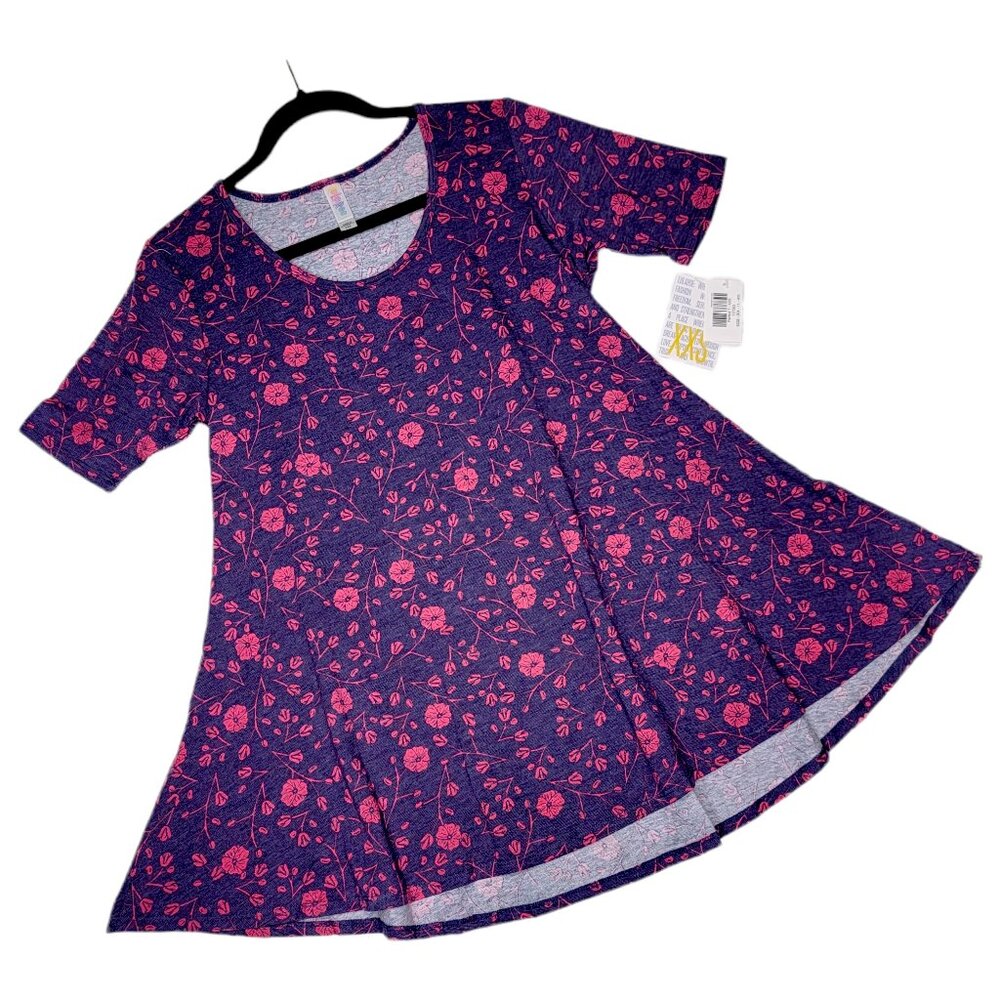 LuLaRoe Floral Perfect T XXS NEW Purple Pink Micro Stripe Swing Tunic Tee Top